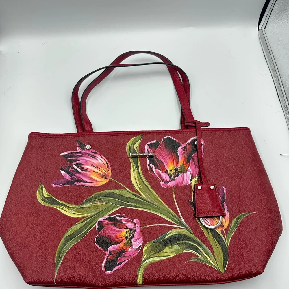 Dana Buchman Burgundy Floral Tote Purse Handbag Key Ring Pockets Feminine NWOT - Picture 2 of 12